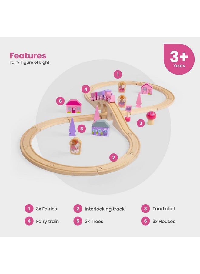 Bigjigs Rail Fairy Figure Of Eight Train Set - 35pc Pink Wooden Railway, Toy Trains & Accessories, Princess Toys For Kids, Compatible With Most Other Rail Brands, 3 Years Old +