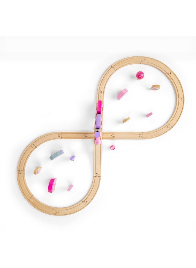 Bigjigs Rail Fairy Figure Of Eight Train Set - 35pc Pink Wooden Railway, Toy Trains & Accessories, Princess Toys For Kids, Compatible With Most Other Rail Brands, 3 Years Old +