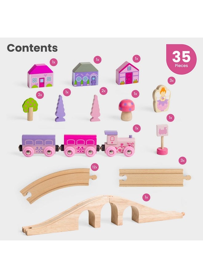 Bigjigs Rail Fairy Figure Of Eight Train Set - 35pc Pink Wooden Railway, Toy Trains & Accessories, Princess Toys For Kids, Compatible With Most Other Rail Brands, 3 Years Old +