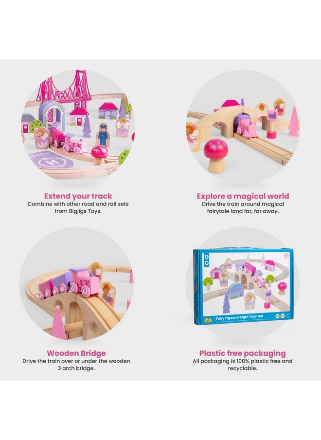 Bigjigs Rail Fairy Figure Of Eight Train Set - 35pc Pink Wooden Railway, Toy Trains & Accessories, Princess Toys For Kids, Compatible With Most Other Rail Brands, 3 Years Old +