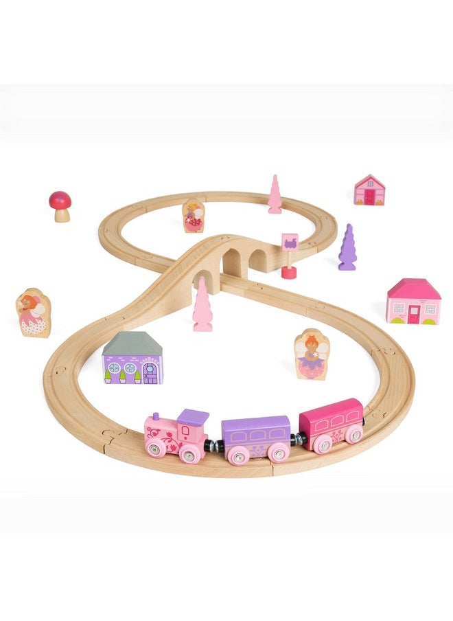 Bigjigs Rail Fairy Figure Of Eight Train Set - 35pc Pink Wooden Railway, Toy Trains & Accessories, Princess Toys For Kids, Compatible With Most Other Rail Brands, 3 Years Old +