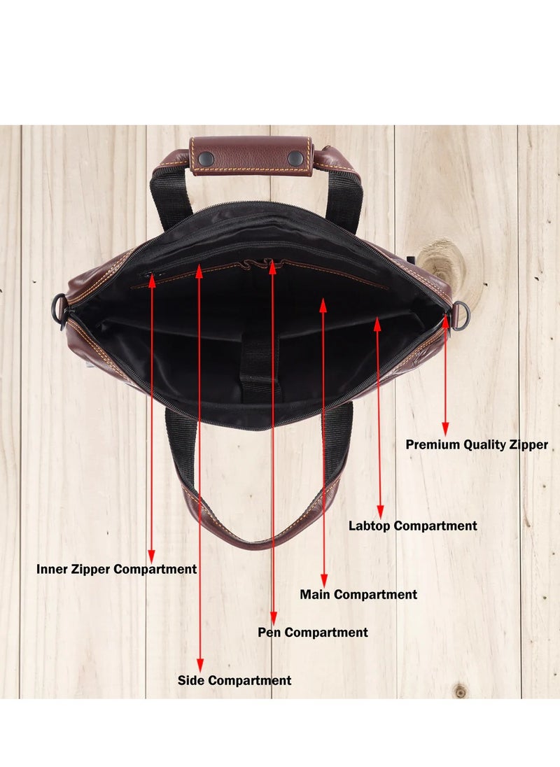 LAVERI Laptop Bag for Men - Leather Messenger Bag for Office - Fits up to 15 Inch Laptop - Shoulder Bag with Multiple Compartments - Executive Leather Bag for Work/Travel/Casual  - 2815