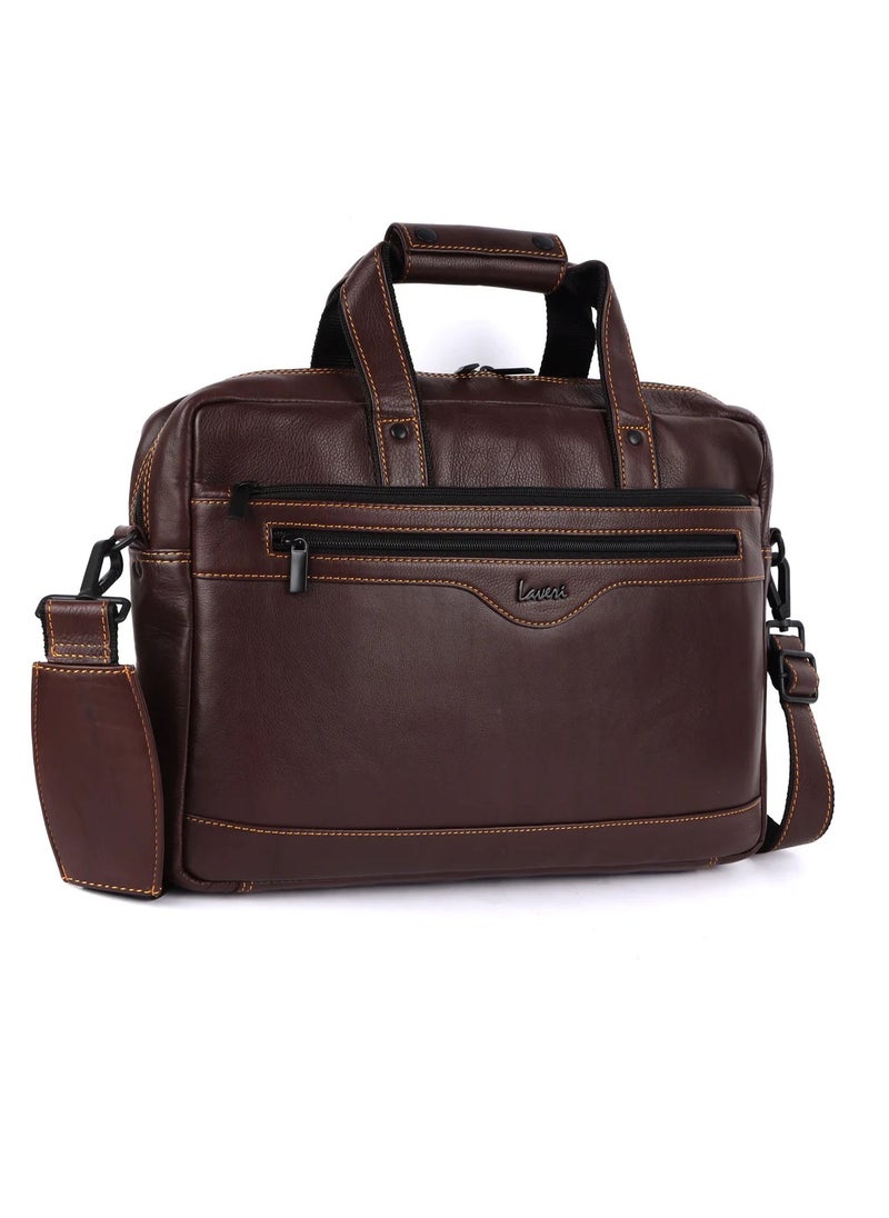 LAVERI Laptop Bag for Men - Leather Messenger Bag for Office - Fits up to 15 Inch Laptop - Shoulder Bag with Multiple Compartments - Executive Leather Bag for Work/Travel/Casual  - 2815