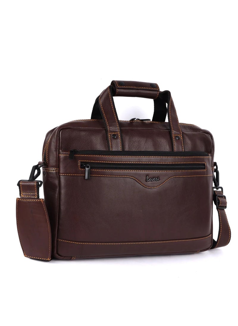 LAVERI Laptop Bag for Men - Leather Messenger Bag for Office - Fits up to 15 Inch Laptop - Shoulder Bag with Multiple Compartments - Executive Leather Bag for Work/Travel/Casual  - 2815
