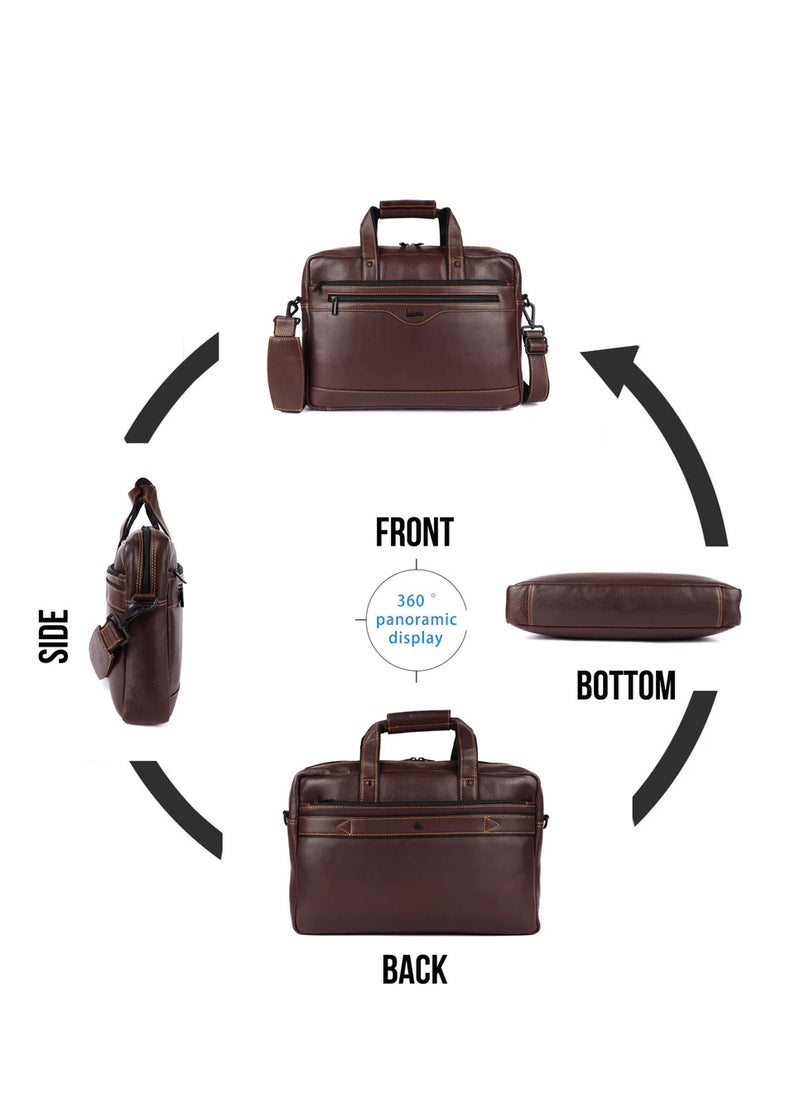 LAVERI Laptop Bag for Men - Leather Messenger Bag for Office - Fits up to 15 Inch Laptop - Shoulder Bag with Multiple Compartments - Executive Leather Bag for Work/Travel/Casual  - 2815