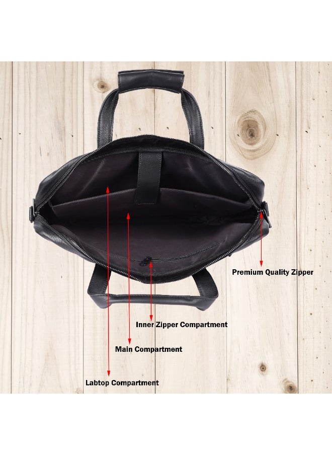 LAVERI® Genuine Leather Office Bag for Men, 15.6 Inch Laptop Bag, CrossBody Messenger Bag Adjustable Strap, Multiple Compartments, VIP Quality, 1 Year Warranty #2816 (Black VIP)