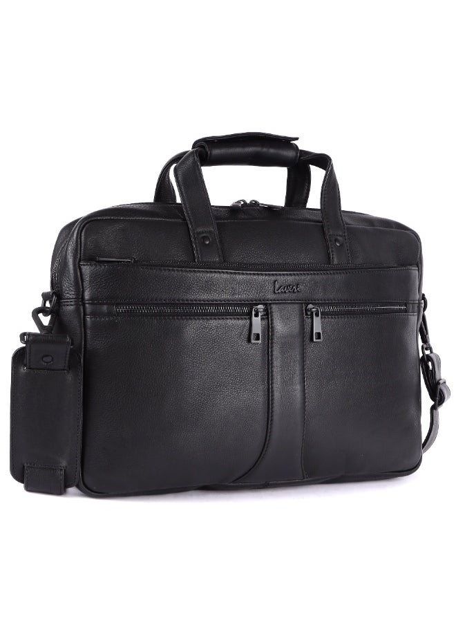 LAVERI® Genuine Leather Office Bag for Men, 15.6 Inch Laptop Bag, CrossBody Messenger Bag Adjustable Strap, Multiple Compartments, VIP Quality, 1 Year Warranty #2816 (Black VIP)
