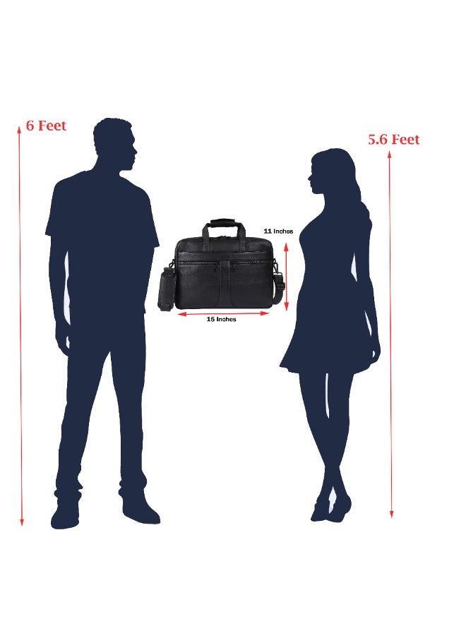LAVERI® Genuine Leather Office Bag for Men, 15.6 Inch Laptop Bag, CrossBody Messenger Bag Adjustable Strap, Multiple Compartments, VIP Quality, 1 Year Warranty #2816 (Black VIP)