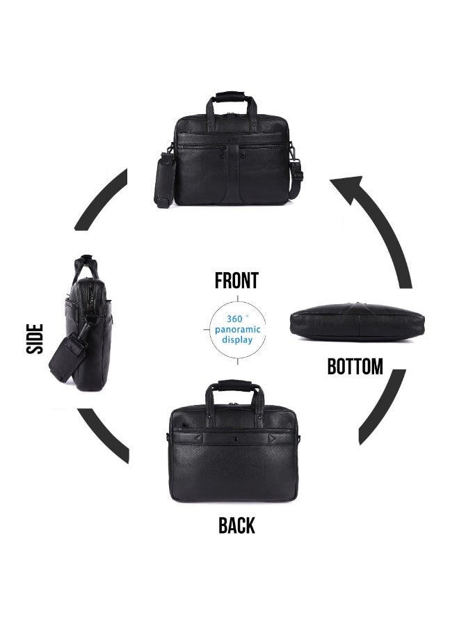 LAVERI® Genuine Leather Office Bag for Men, 15.6 Inch Laptop Bag, CrossBody Messenger Bag Adjustable Strap, Multiple Compartments, VIP Quality, 1 Year Warranty #2816 (Black VIP)