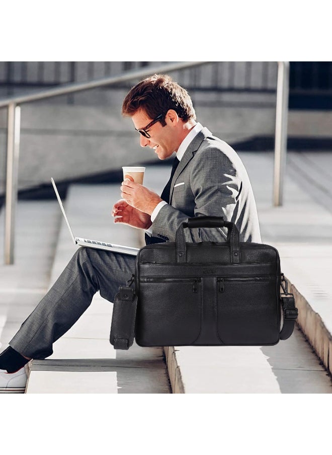 LAVERI® Genuine Leather Office Bag for Men, 15.6 Inch Laptop Bag, CrossBody Messenger Bag Adjustable Strap, Multiple Compartments, VIP Quality, 1 Year Warranty #2816 (Black VIP)