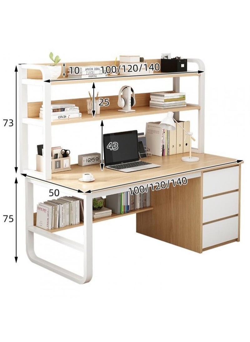 Desk with 2 Storage Shelves and Large 3 Drawers PC Multifunctional Home Office Modern Laptop Sturdy Shelves Simple Stylish Workstation Study Table 140x148x50cm