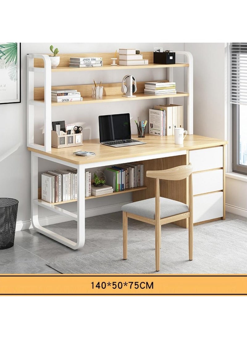 Desk with 2 Storage Shelves and Large 3 Drawers PC Multifunctional Home Office Modern Laptop Sturdy Shelves Simple Stylish Workstation Study Table 140x148x50cm
