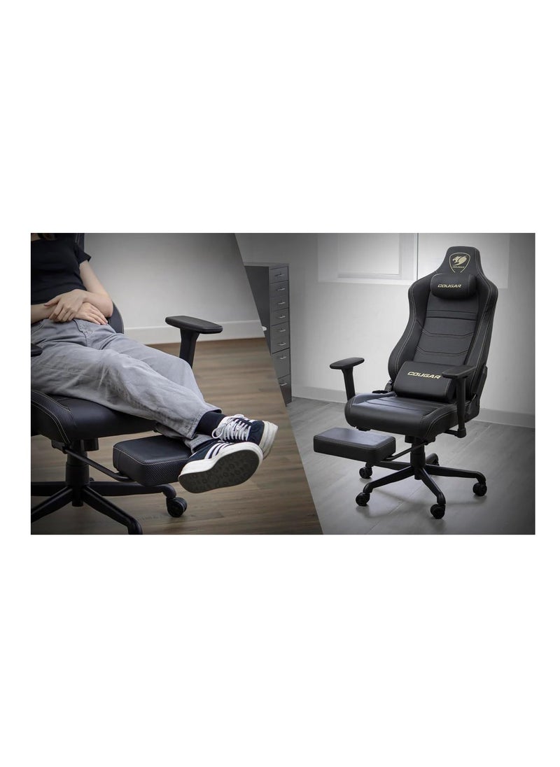 Cougar Armor Evo S Ergonomic Gaming Chair - Retractable Footrest Magnetic Neck Pillow and Lumbar Cushion 3D Adjustable Armrest Reclining Backrest up to 155º Tilt & Lock Mechanism, Black