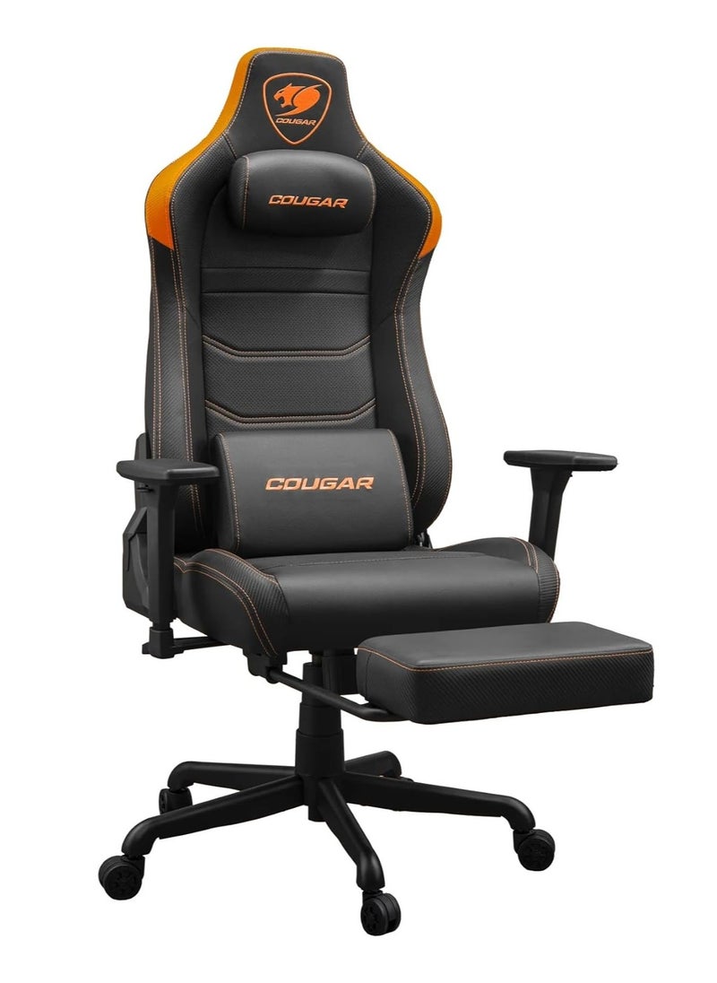 Cougar Armor Evo S Ergonomic Gaming Chair - Retractable Footrest Magnetic Neck Pillow and Lumbar Cushion 3D Adjustable Armrest Reclining Backrest up to 155º Tilt & Lock Mechanism, Black