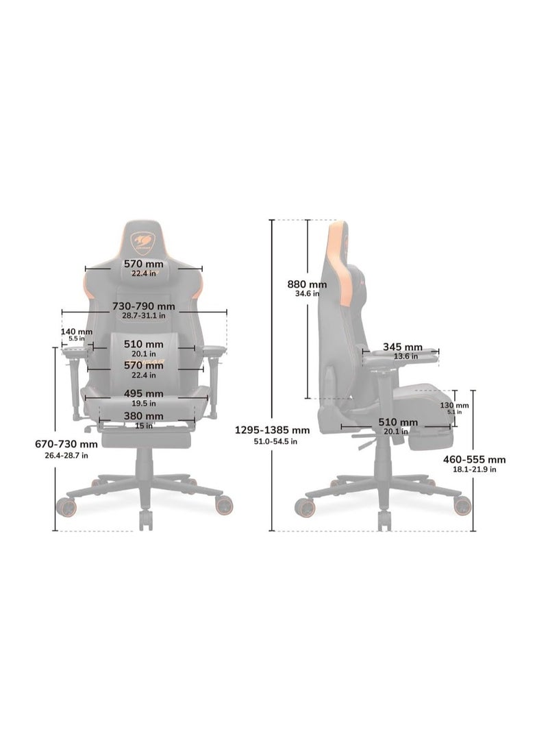 Cougar Armor Evo S Ergonomic Gaming Chair - Retractable Footrest Magnetic Neck Pillow and Lumbar Cushion 3D Adjustable Armrest Reclining Backrest up to 155º Tilt & Lock Mechanism, Black