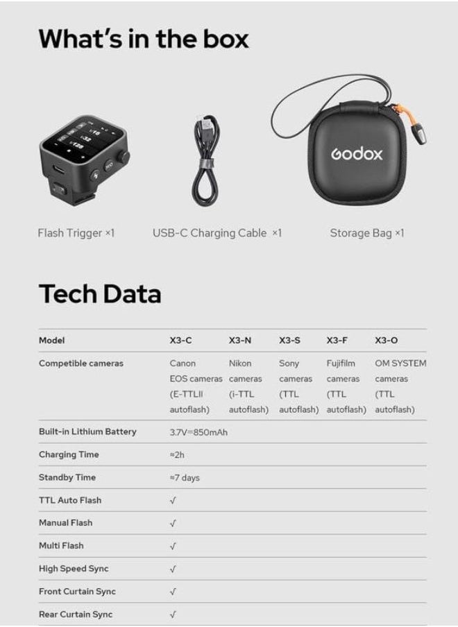 Godox X3-N Wireless Flash Trigger for Nikon – TTL, HSS 1/8000s, OLED Touchscreen, TCM Function, Built-in Battery – Godox Trigger for Nikon Flash & Camera Flash Light