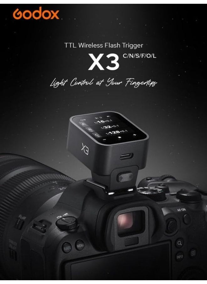 Godox X3-N Wireless Flash Trigger for Nikon – TTL, HSS 1/8000s, OLED Touchscreen, TCM Function, Built-in Battery – Godox Trigger for Nikon Flash & Camera Flash Light