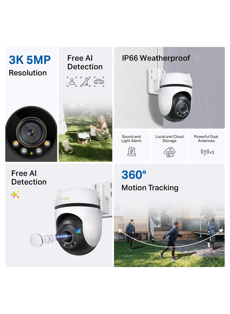 C530WS 3K 5MP Outdoor Pan/Tilt Security Wi-Fi Camera|360°   Motion Tracking|Free AI Detection-Person, Pet & Vehicle|Starlight Color Night Vision|Sound and Light Alarm|Local and Cloud Storage|Powerful Dual Antennas