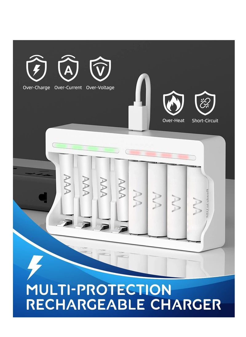 Battery charger 4 slots 8 slots intelligent universal 2500 mAh full automatic stop rechargeable 5th and 7th battery set fast charging flash charger USB cable large capacity safety charger