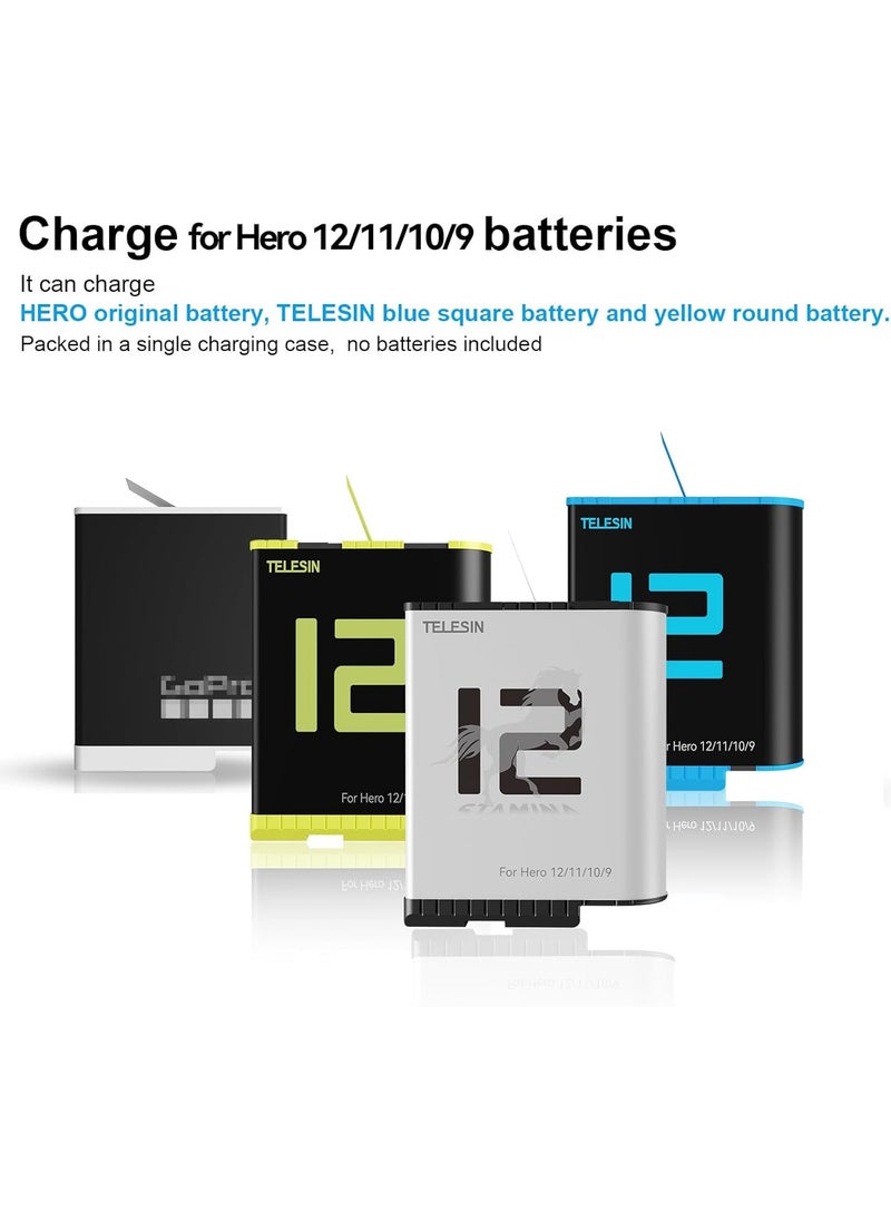 TELESIN Triple Battery Charger 3-Slot Smart Battery Charger for GoPro Hero 12/11/10/9, Low Temperature Suitable, Portable Pocket Size, Fast PD Charging, 2 TF Card Storage, Smart Power Indicator Side Charging Port for Go Pro Action Camera Enduro Battery
