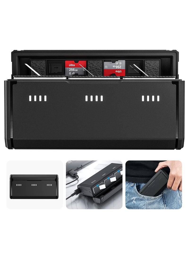 TELESIN Triple Battery Charger 3-Slot Smart Battery Charger for GoPro Hero 12/11/10/9, Low Temperature Suitable, Portable Pocket Size, Fast PD Charging, 2 TF Card Storage, Smart Power Indicator Side Charging Port for Go Pro Action Camera Enduro Battery