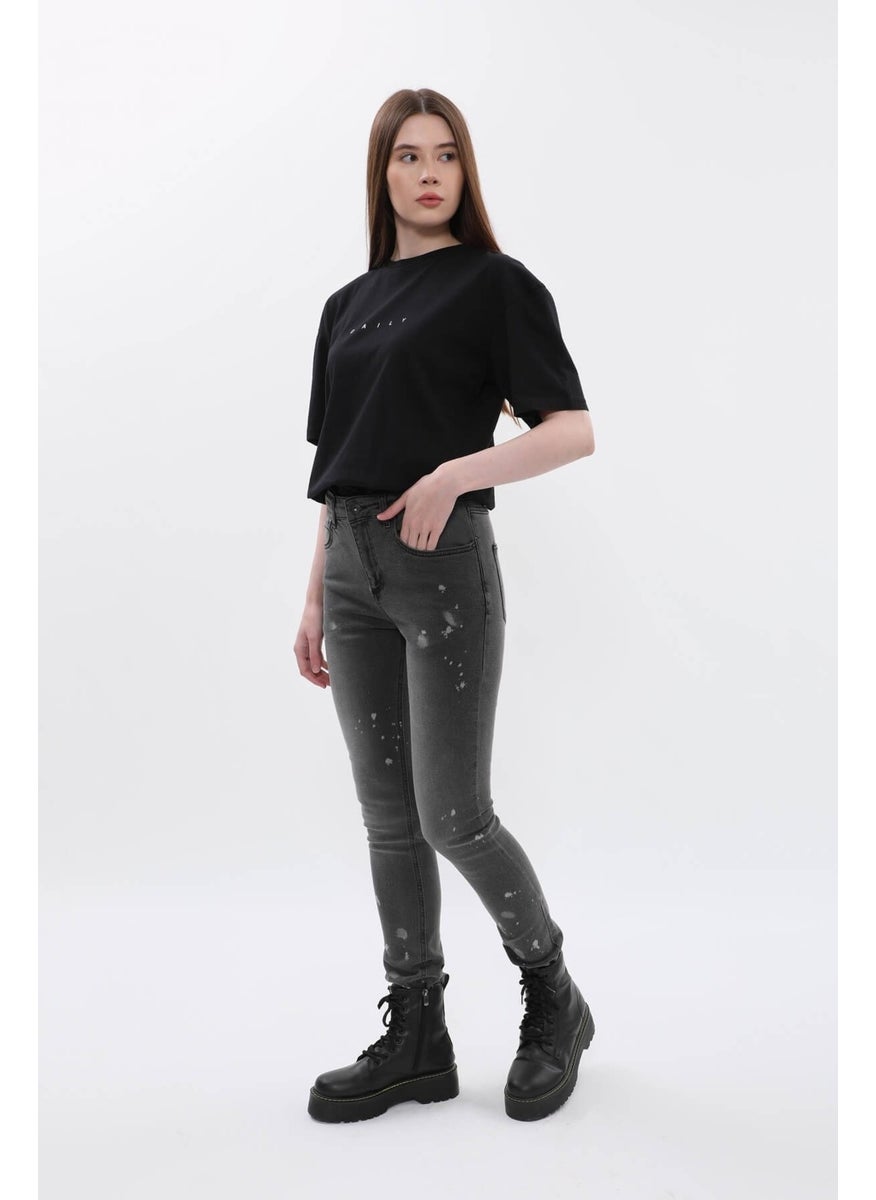 Women's High Waist Skinny Fit Skinny Leg Spotted Gray Jeans