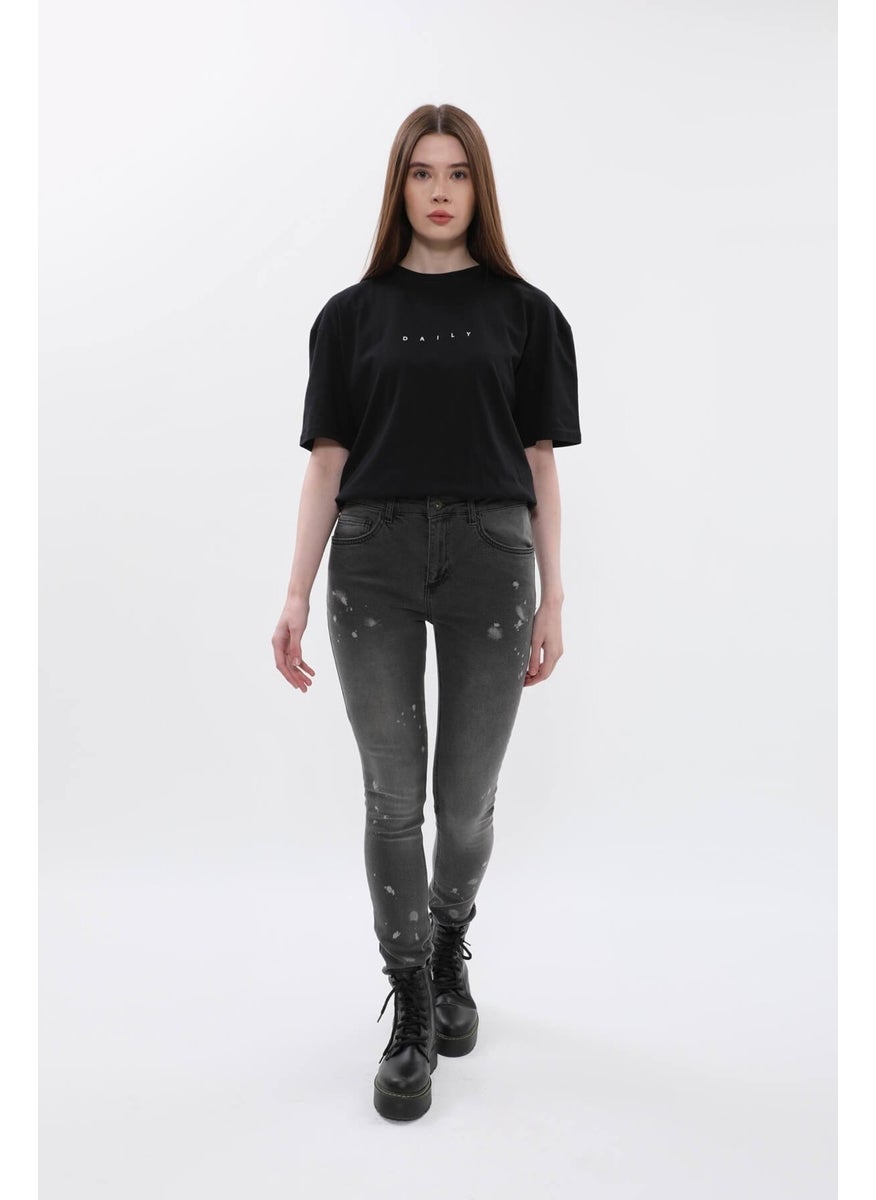 Women's High Waist Skinny Fit Skinny Leg Spotted Gray Jeans