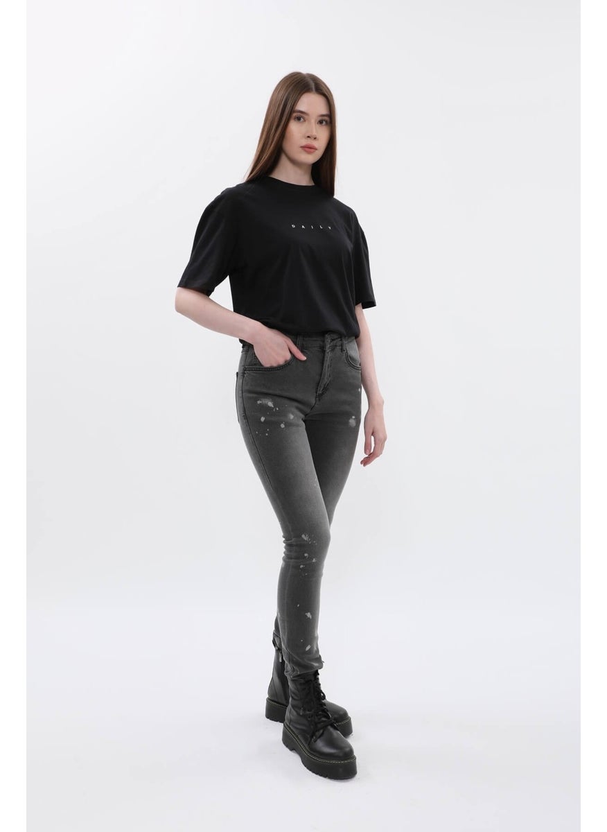 Women's High Waist Skinny Fit Skinny Leg Spotted Gray Jeans