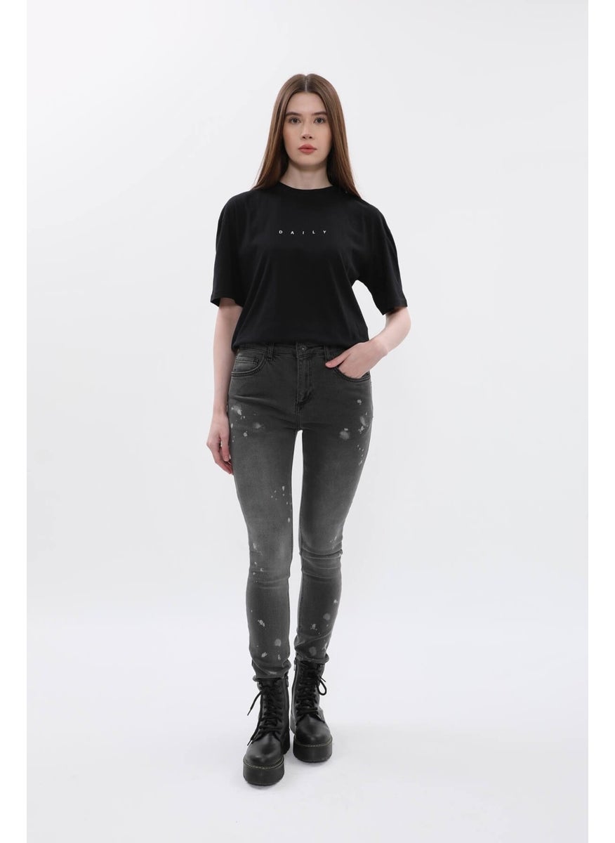 Women's High Waist Skinny Fit Skinny Leg Spotted Gray Jeans