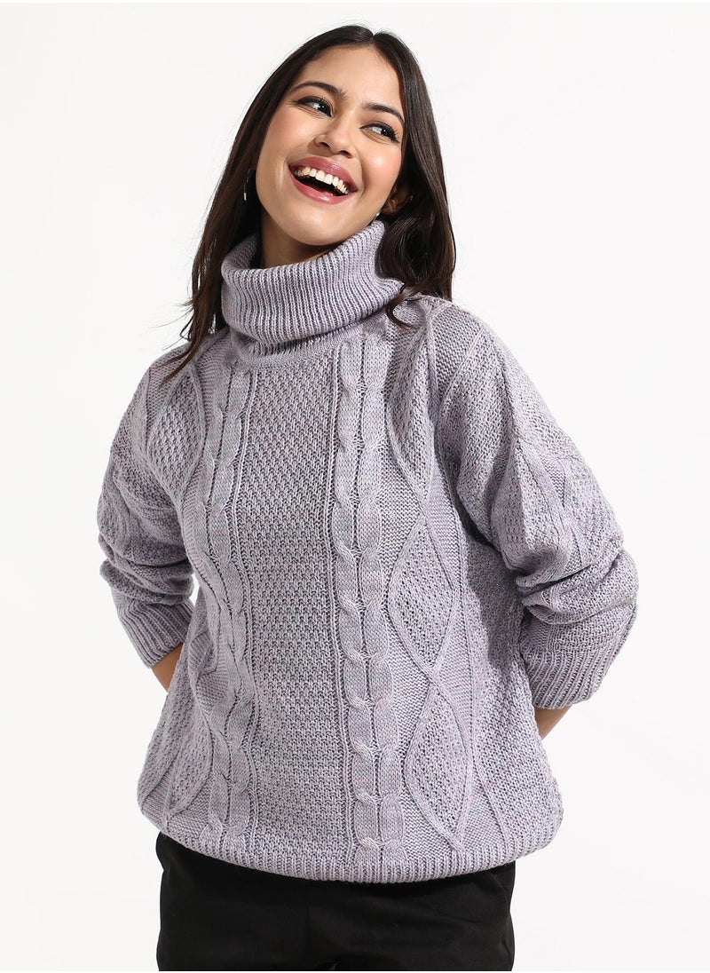 Women's Moon Grey Cable Knit Sweater