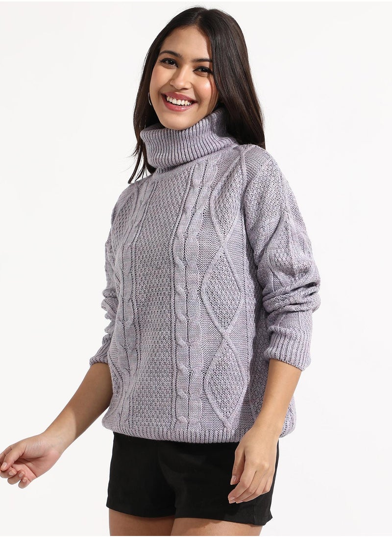 Women's Moon Grey Cable Knit Sweater