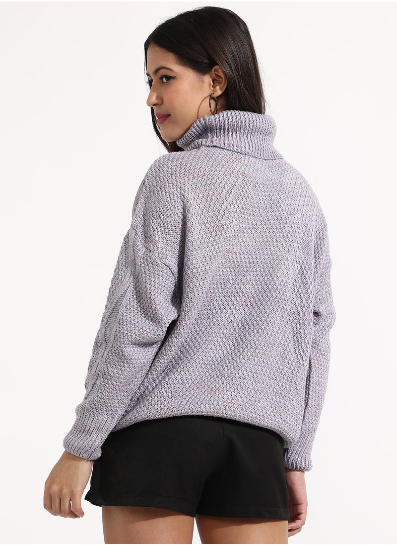 Women's Moon Grey Cable Knit Sweater