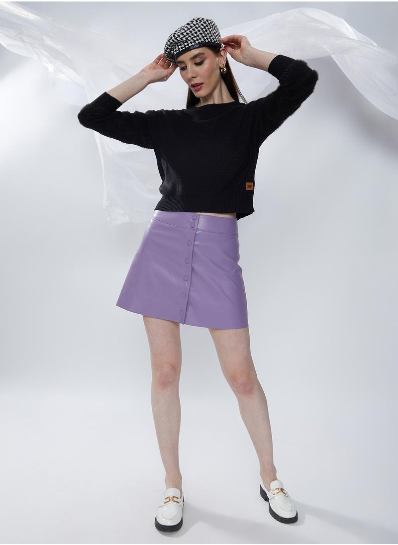 Women's Midnight Black Solid Crop Pullover Sweater