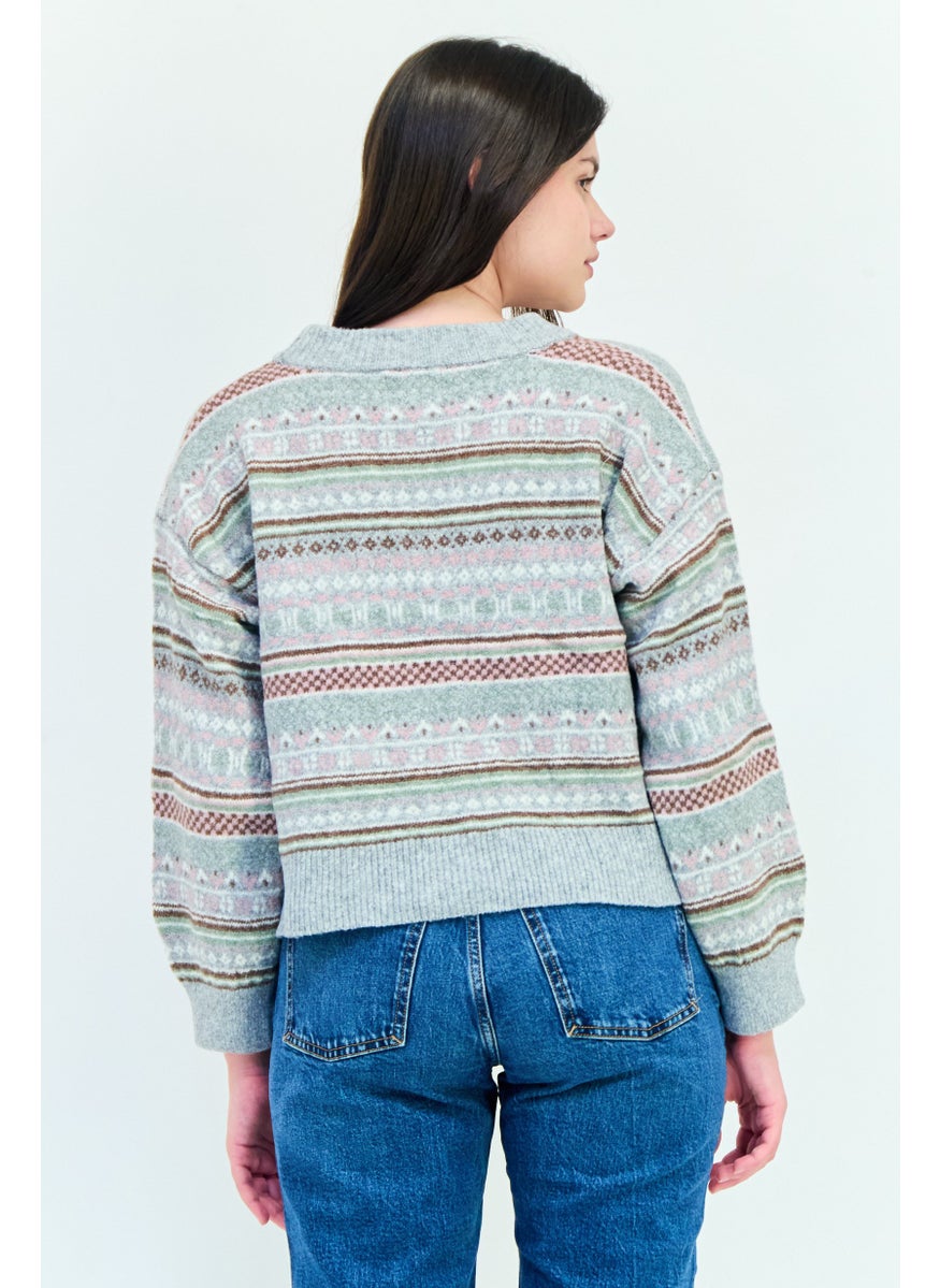 Women V-Neck Crochet Patten Cardigans, Multicolor