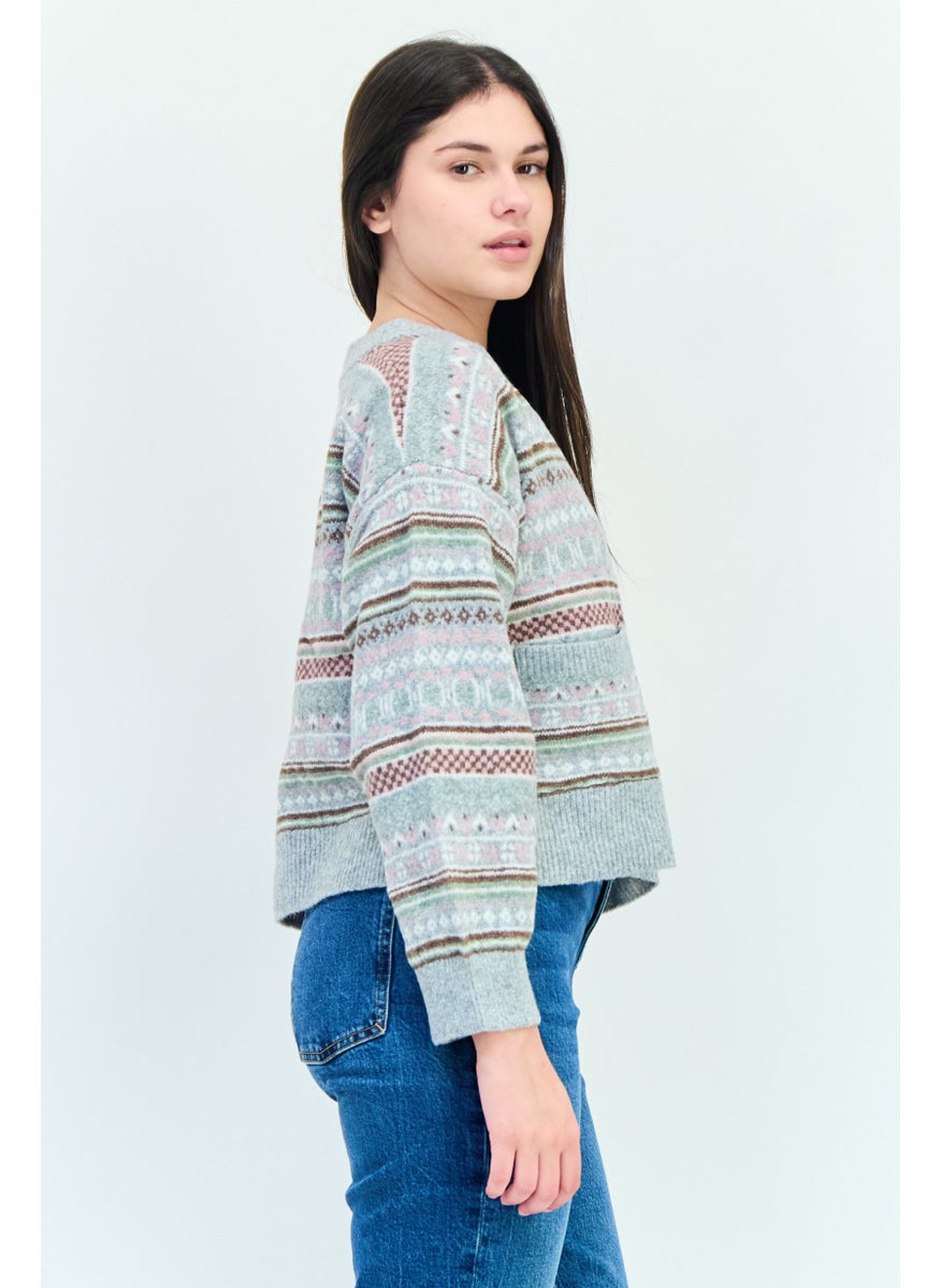 Women V-Neck Crochet Patten Cardigans, Multicolor