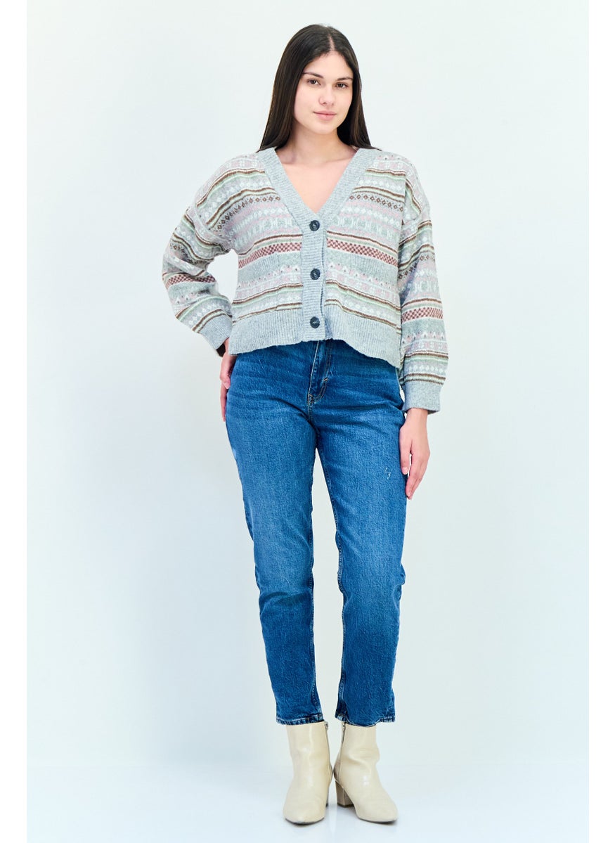 Women V-Neck Crochet Patten Cardigans, Multicolor