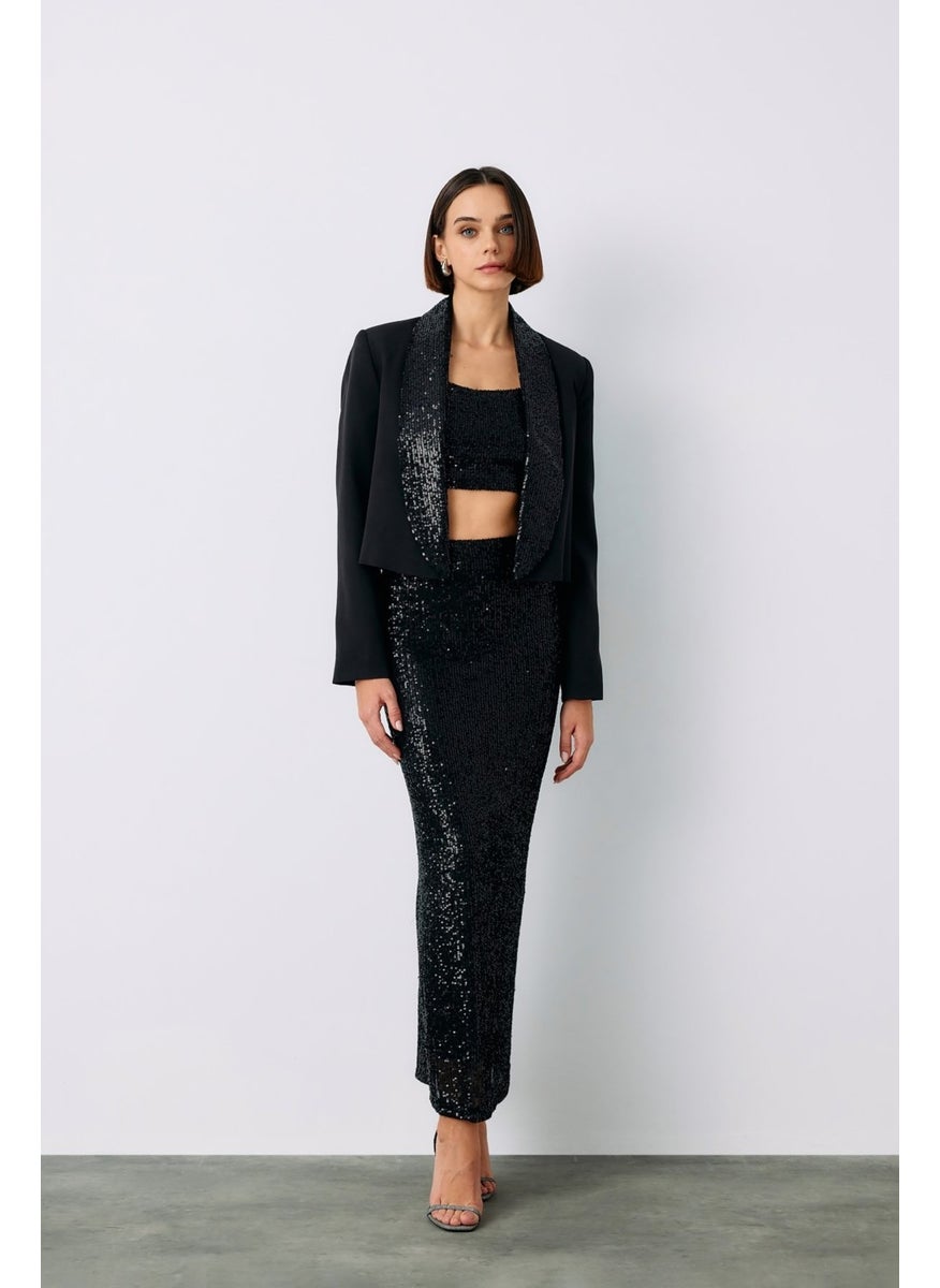 Sequined Midi Skirt - Black