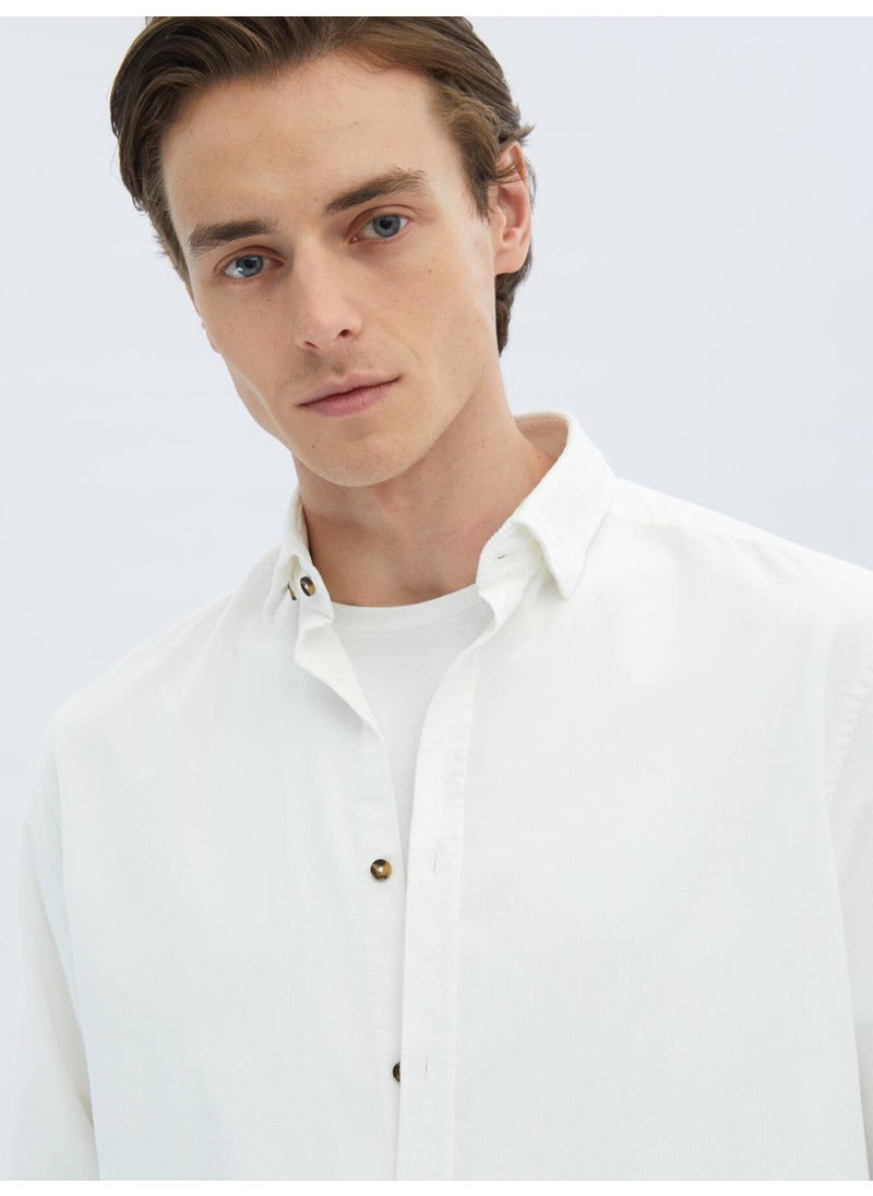 White Corduroy Regular Fit Woven Velvet Casual Cotton Shirt