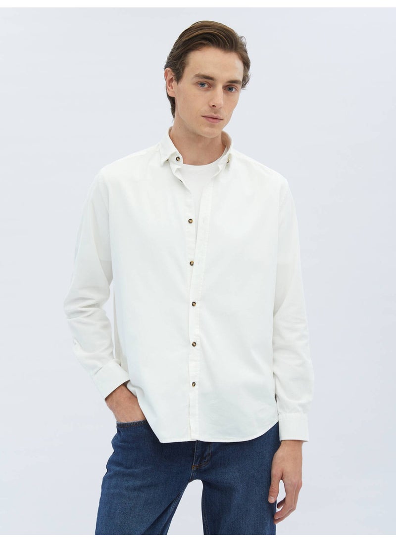 White Corduroy Regular Fit Woven Velvet Casual Cotton Shirt