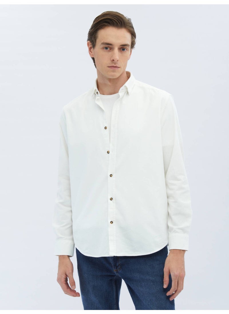 White Corduroy Regular Fit Woven Velvet Casual Cotton Shirt
