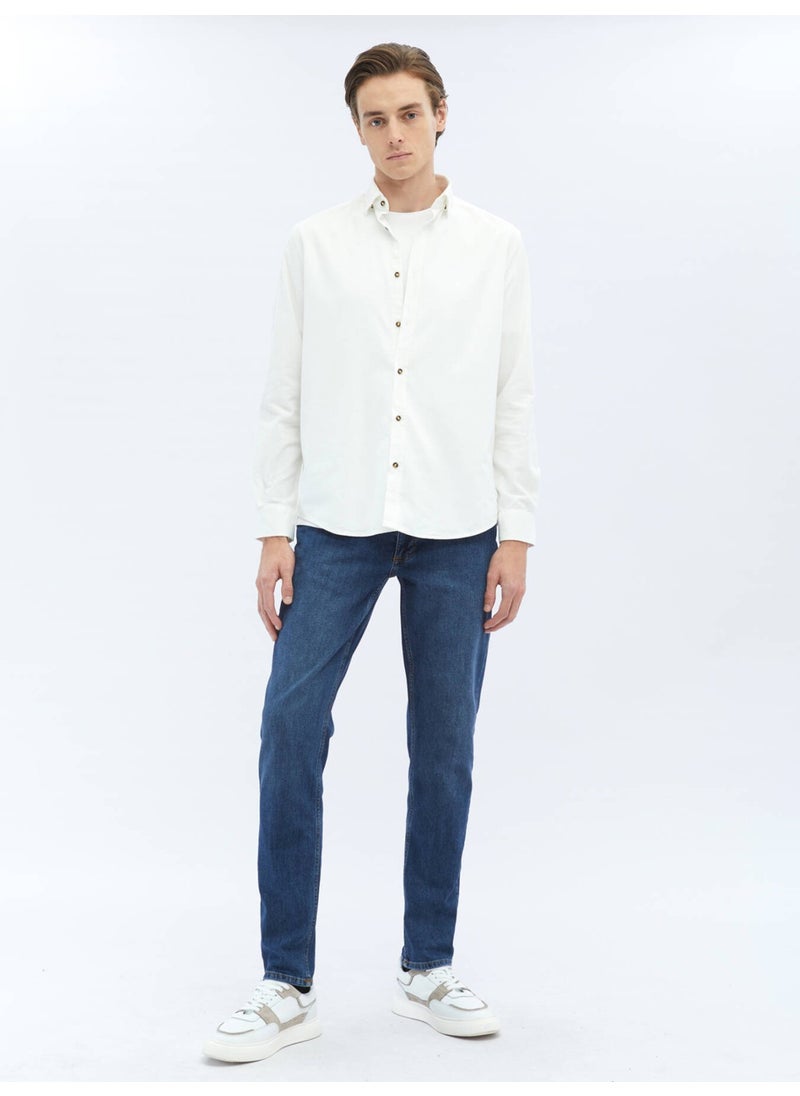 White Corduroy Regular Fit Woven Velvet Casual Cotton Shirt