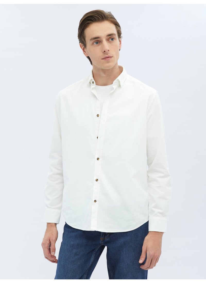 White Corduroy Regular Fit Woven Velvet Casual Cotton Shirt