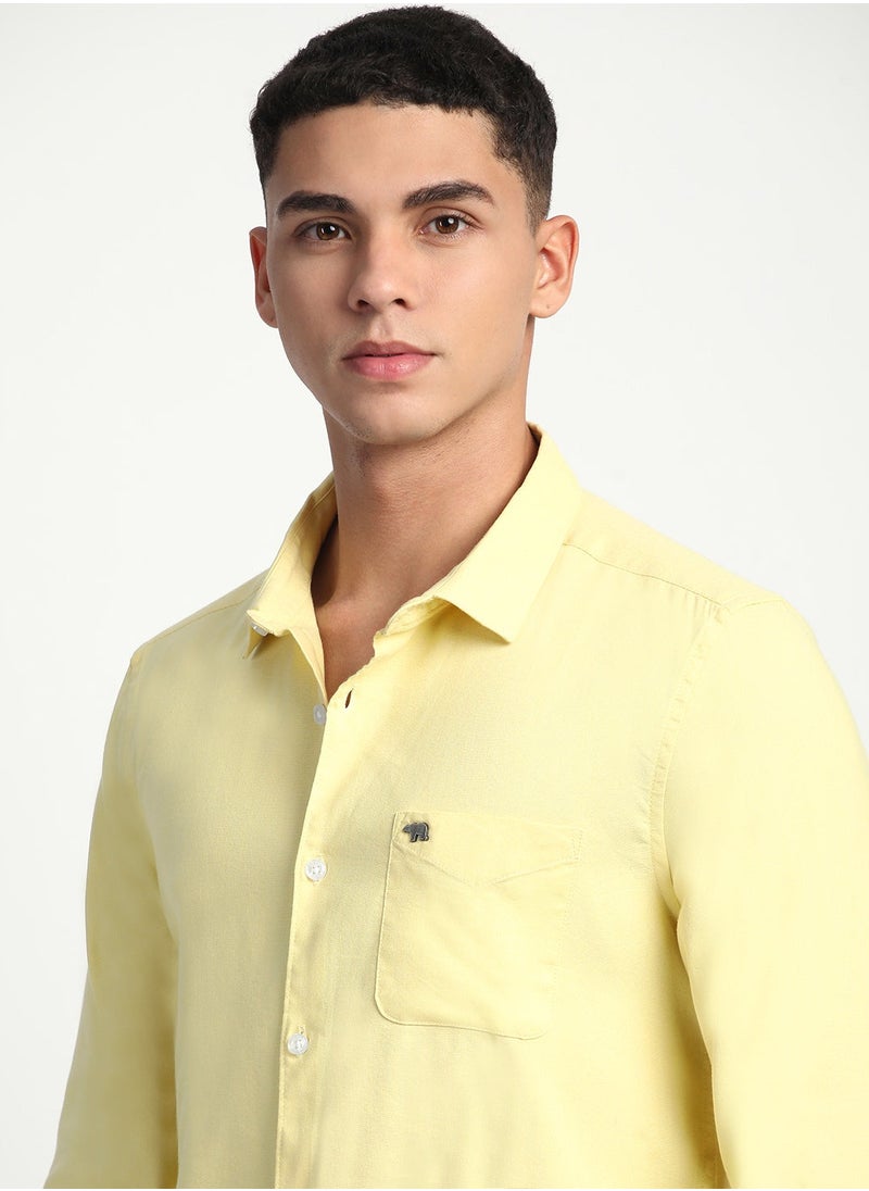 Cotton Shirt for Men | Slim Fit, Long Sleeve, Casual & Formal Wear | Soft, Breathable Fabric for Office, Everyday, & All-Season Use in Classic & Trendy Colors, Yellow, Size - S - XXL, (Pollet)