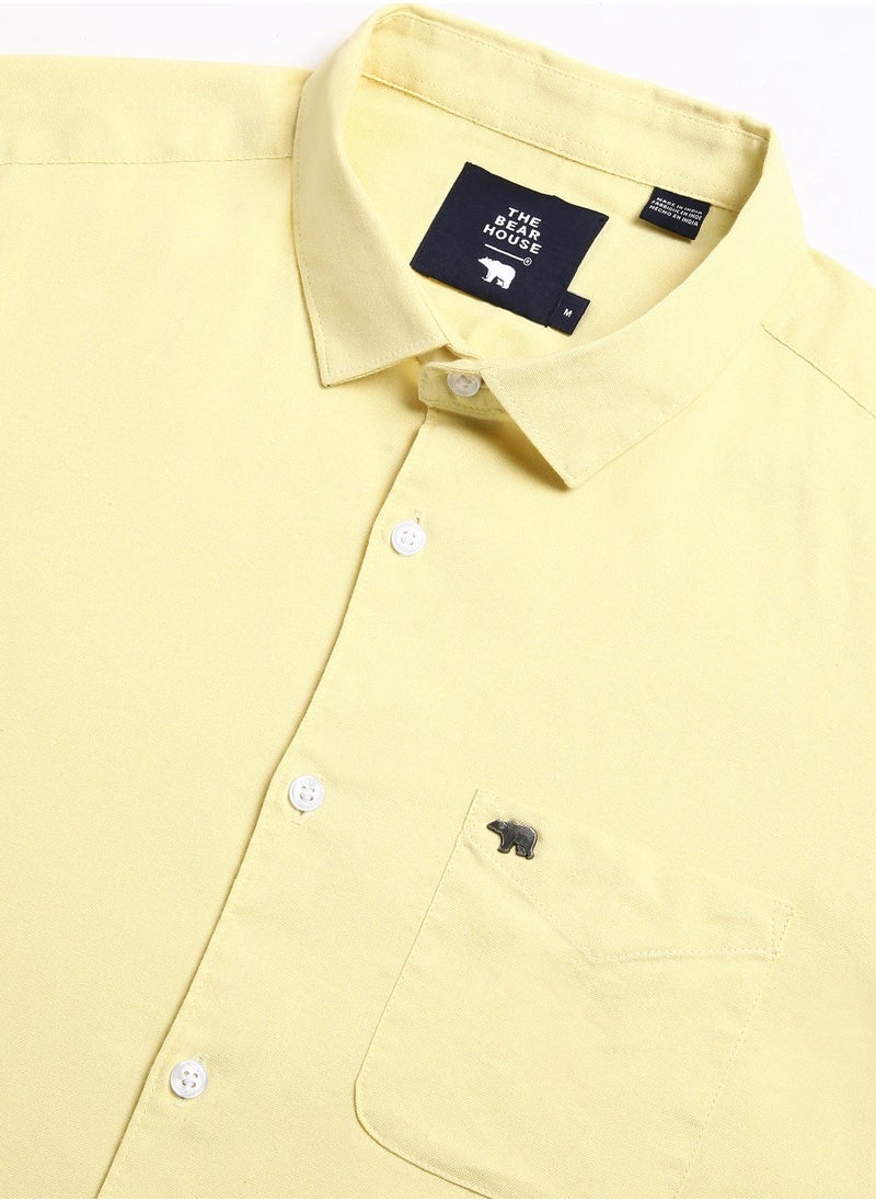 Cotton Shirt for Men | Slim Fit, Long Sleeve, Casual & Formal Wear | Soft, Breathable Fabric for Office, Everyday, & All-Season Use in Classic & Trendy Colors, Yellow, Size - S - XXL, (Pollet)
