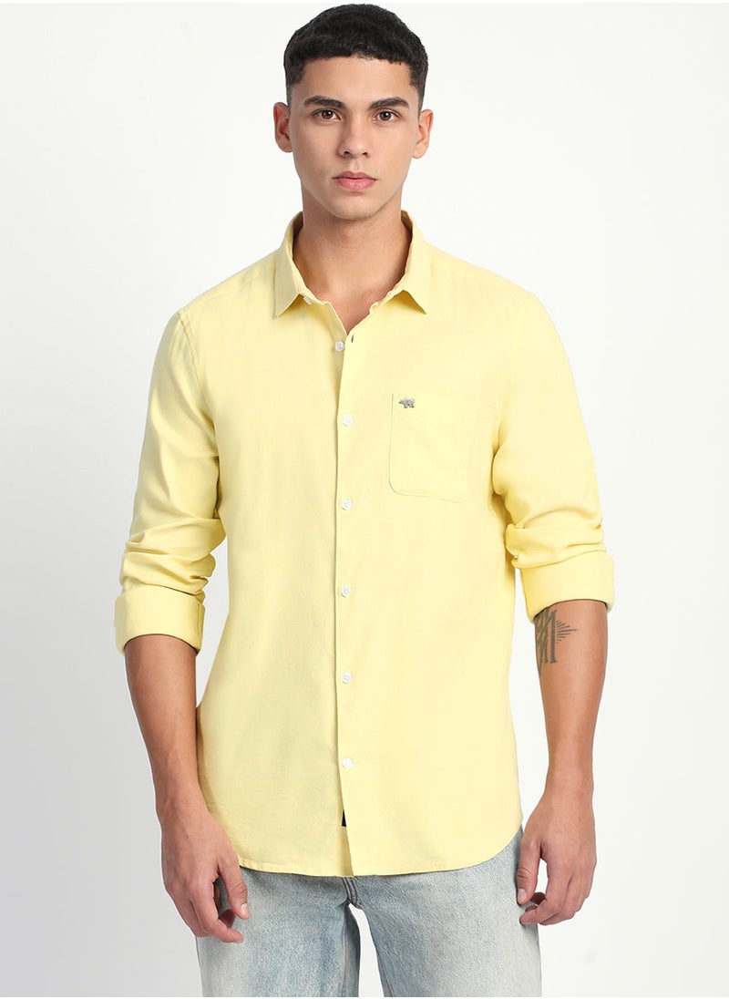 Cotton Shirt for Men | Slim Fit, Long Sleeve, Casual & Formal Wear | Soft, Breathable Fabric for Office, Everyday, & All-Season Use in Classic & Trendy Colors, Yellow, Size - S - XXL, (Pollet)