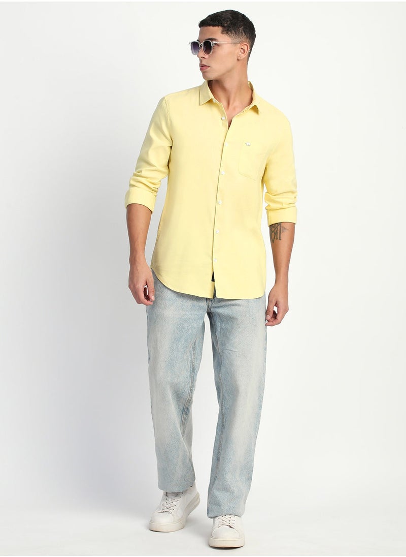 Cotton Shirt for Men | Slim Fit, Long Sleeve, Casual & Formal Wear | Soft, Breathable Fabric for Office, Everyday, & All-Season Use in Classic & Trendy Colors, Yellow, Size - S - XXL, (Pollet)