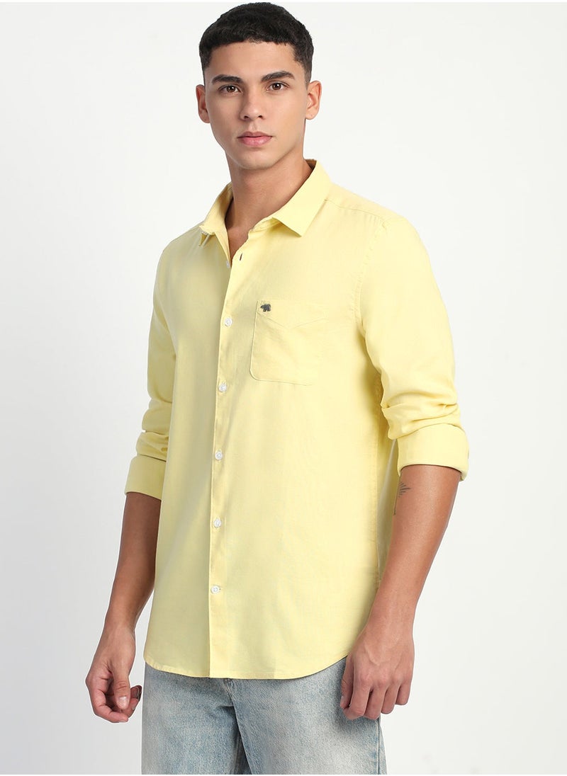 Cotton Shirt for Men | Slim Fit, Long Sleeve, Casual & Formal Wear | Soft, Breathable Fabric for Office, Everyday, & All-Season Use in Classic & Trendy Colors, Yellow, Size - S - XXL, (Pollet)