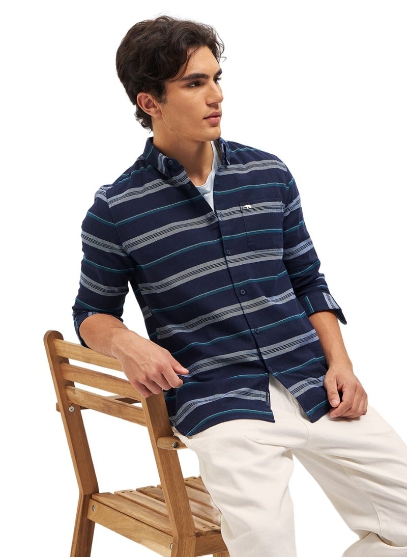 Cotton Shirt for Men | Slim Fit, Long Sleeve, Casual & Formal Wear | Soft, Breathable Fabric for Office, Everyday, & All-Season Use in Classic & Trendy Colors, Navy Blue, Size - S - XXL, (Vamoro)