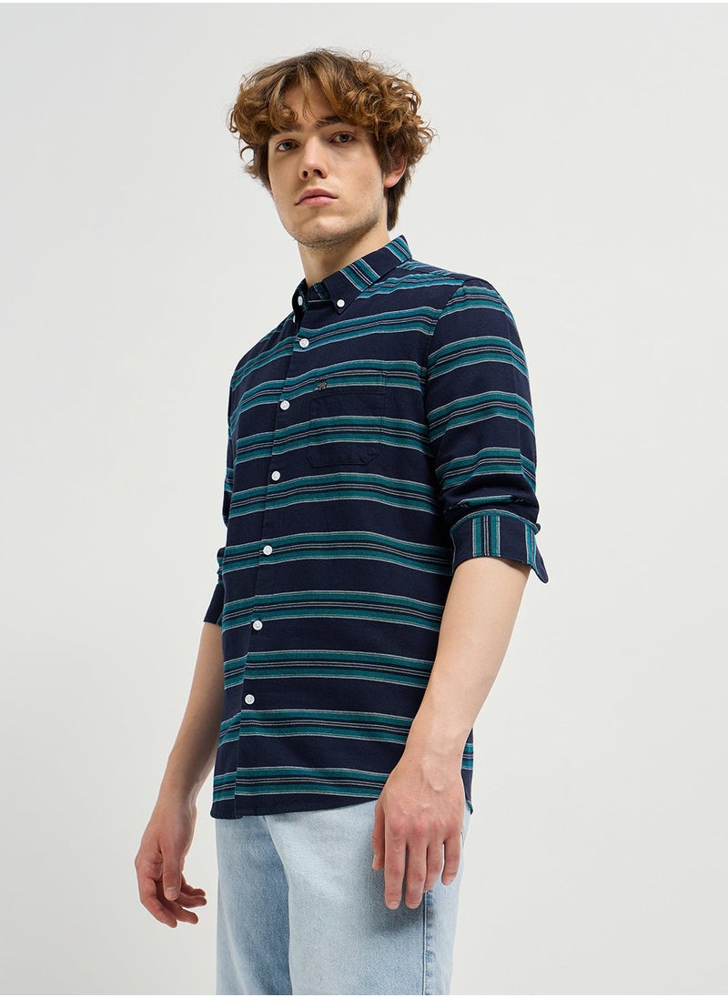 Cotton Shirt for Men | Slim Fit, Long Sleeve, Casual or Formal Button-Down | Soft, Breathable Fabric for Work, Everyday, & All-Season Wear in Stylish Colors, Navy Blue, Size - S - XXL, (Real)