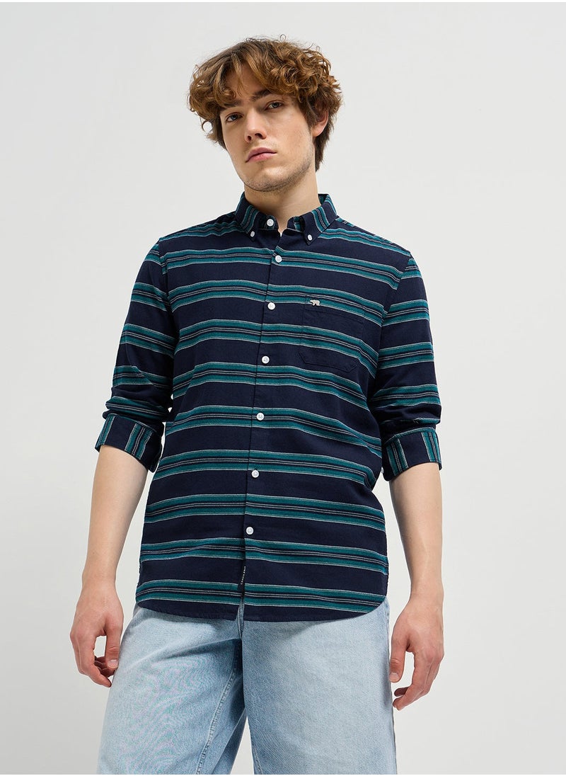 Cotton Shirt for Men | Slim Fit, Long Sleeve, Casual or Formal Button-Down | Soft, Breathable Fabric for Work, Everyday, & All-Season Wear in Stylish Colors, Navy Blue, Size - S - XXL, (Real)
